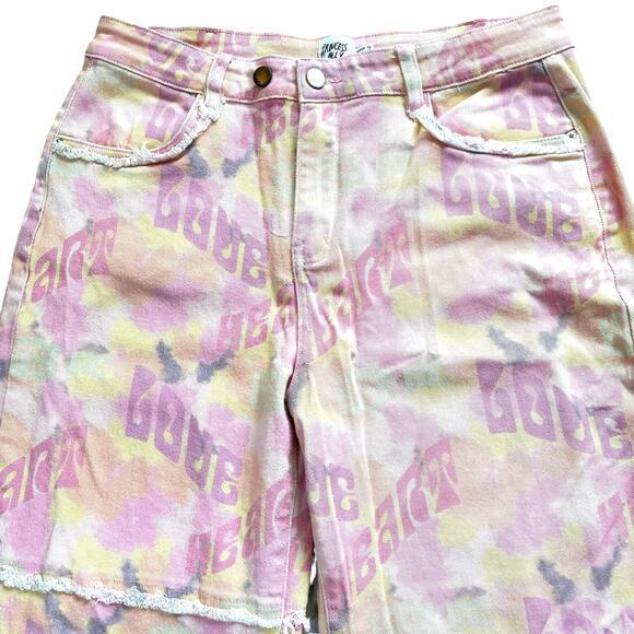 Princess Polly Adore You Straight Wide Leg‎ Print Jeans Raw Hem Size 12 - Picture 2 of 8